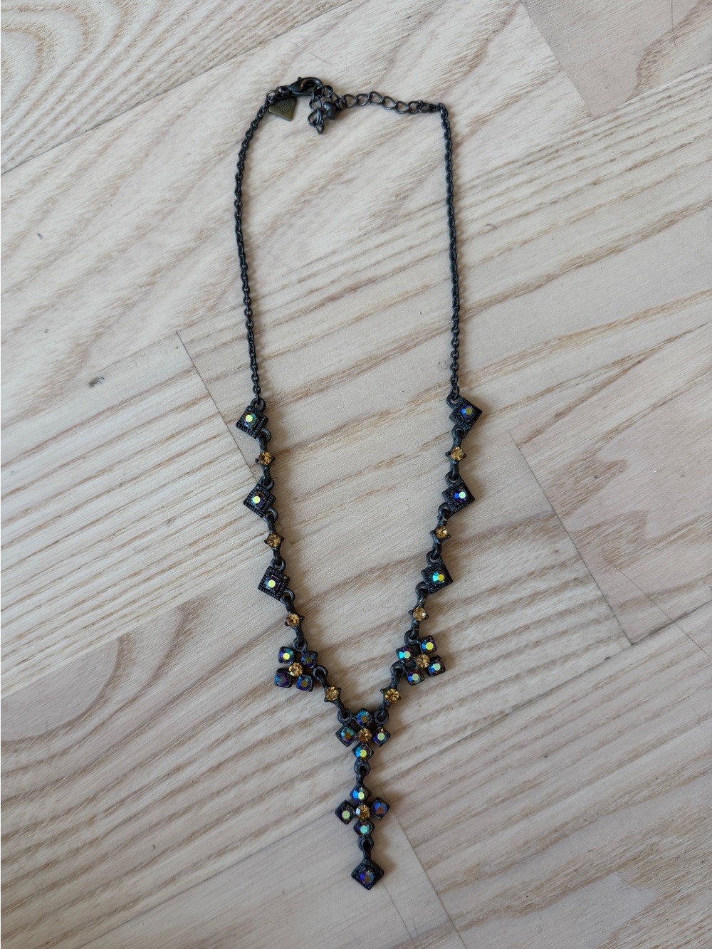 Vintage Delicate Iridescent Crystal Y-Shape Necklace - Black/Multicolor